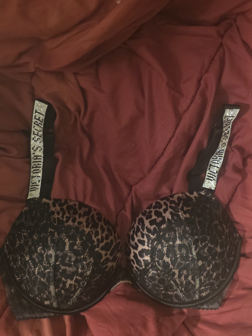 Victoria's Secret Leopard Lace Push-Up Bra with Rhinestone Logo Straps